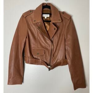 CLEOBELLA LEATHER JACKET BROWN CROPPED QUIET LUXURY EDGY MOTO ELEVATED BASICS